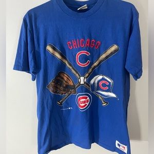 Vintage Chicago Cubs Shirt Mens Large Blue Nutmeg Made In USA Adult SingleStitch